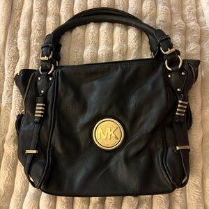 Michael Kors Black Shoulder Bag with Gold Accents